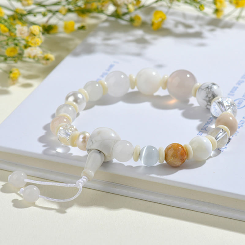 Pulsera de equilibrio de la suerte con 18 cuentas de ágata blanca y Buddha Stones