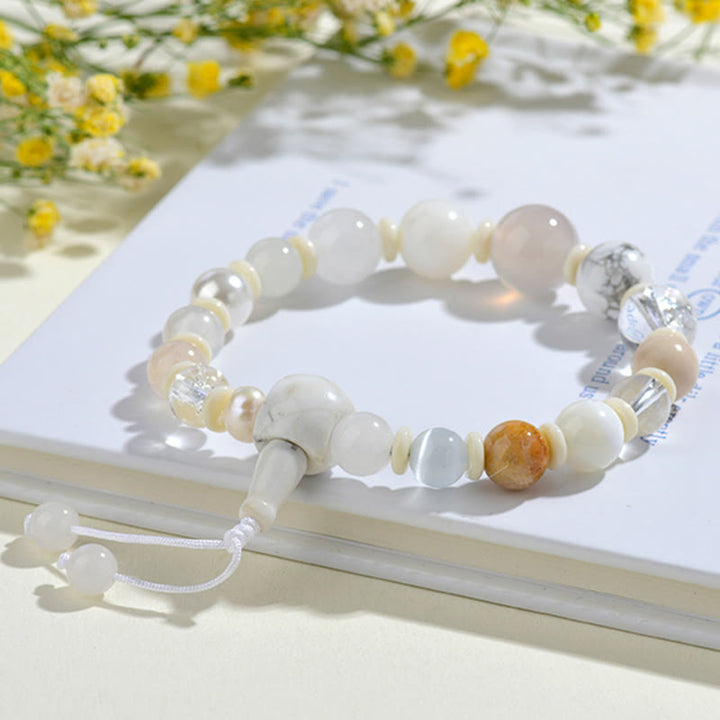 Pulsera de equilibrio de la suerte con 18 cuentas de ágata blanca y Buddha Stones