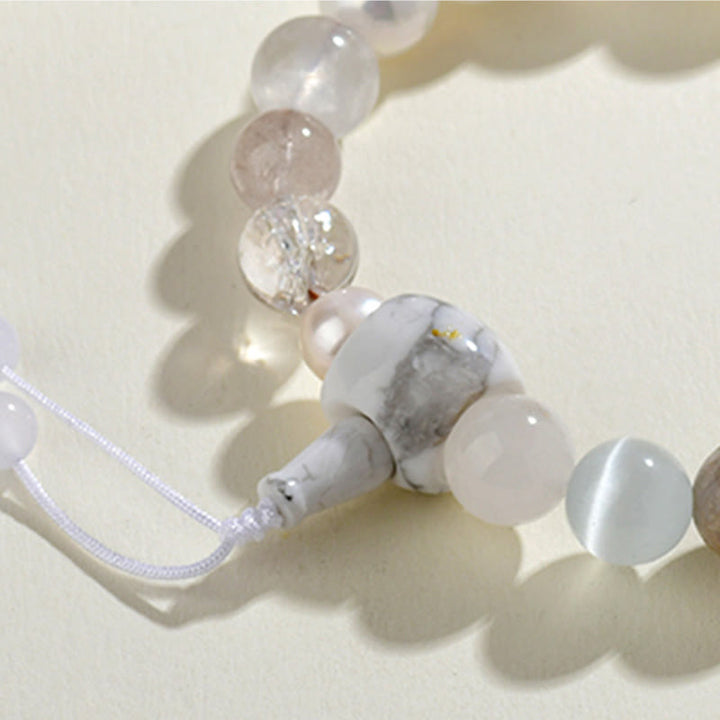 Pulsera de equilibrio de la suerte con 18 cuentas de ágata blanca y Buddha Stones