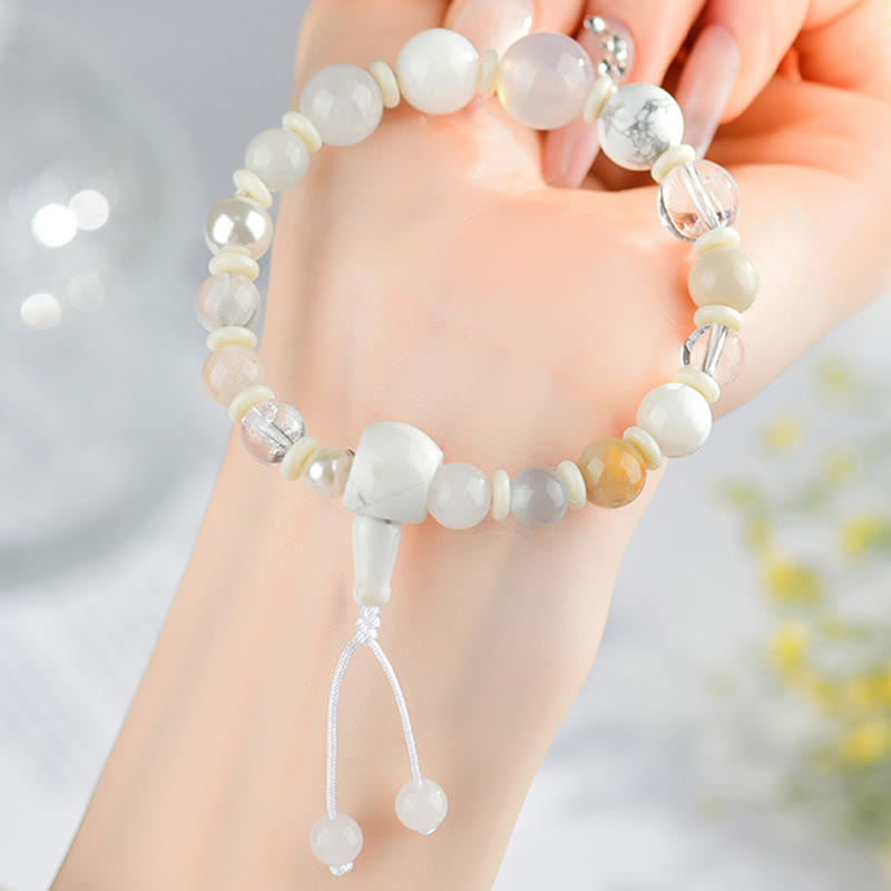 Pulsera de equilibrio de la suerte con 18 cuentas de ágata blanca y Buddha Stones