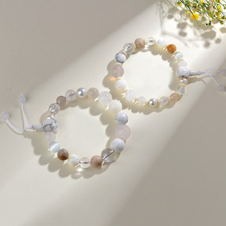 Pulsera de equilibrio de la suerte con 18 cuentas de ágata blanca y Buddha Stones