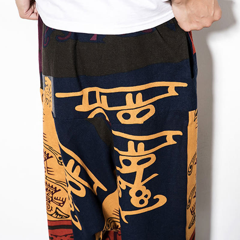 Pantalones harén de algodón para hombre con estampado de pájaros, grafiti, rojo y marrón, con Buddha Stones y bolsillos - image 9