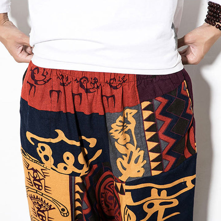 Pantalones harén de algodón para hombre con estampado de pájaros, grafiti, rojo y marrón, con Buddha Stones y bolsillos - image 7
