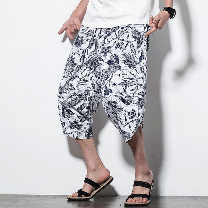 Pantalones harén largos de algodón con estampado de hojas, vides y Buddha Stones para hombre con bolsillos - image 15