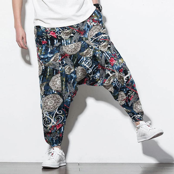 Pantalones harén de algodón para hombre con bolsillos y estampado de diente de león, libélula roja y Buddha Stones - image 7