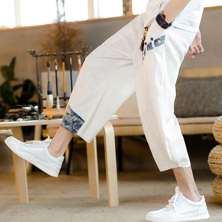 Pantalones cortos de algodón con cordón y bolsillos para hombre con diseño de patchwork y Buddha Stones - image 6
