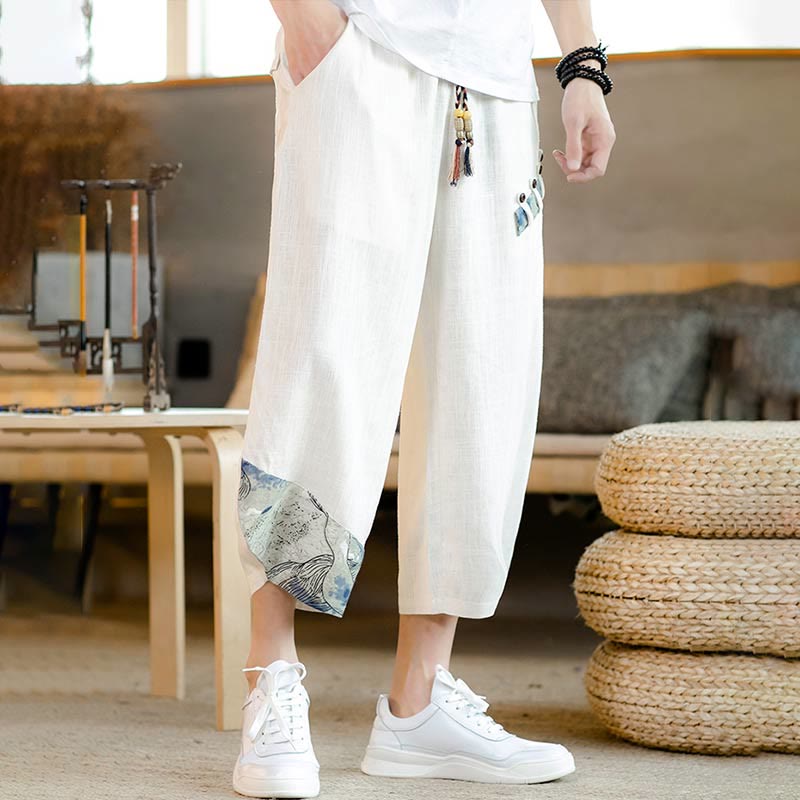 Pantalones cortos de algodón con cordón y bolsillos para hombre con diseño de patchwork y Buddha Stones - image 2