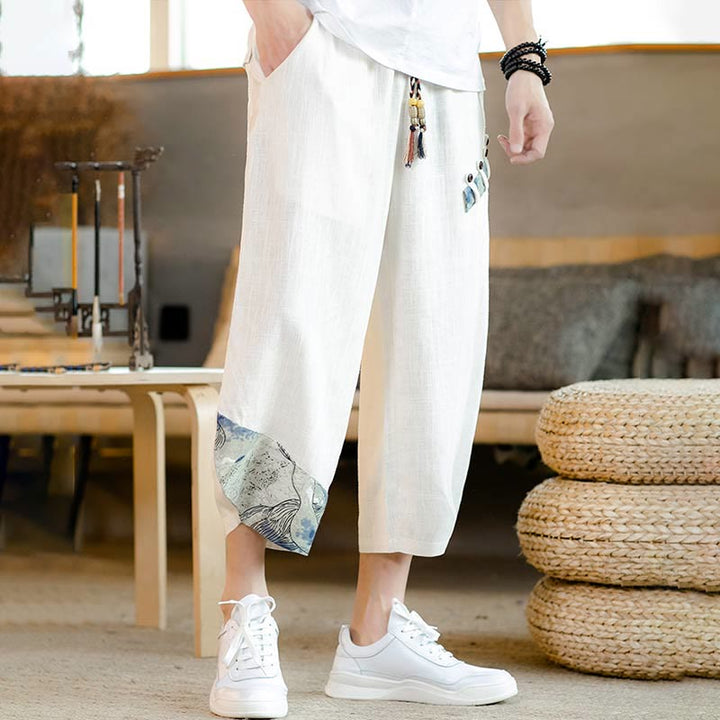 Pantalones cortos de algodón con cordón y bolsillos para hombre con diseño de patchwork y Buddha Stones - image 2