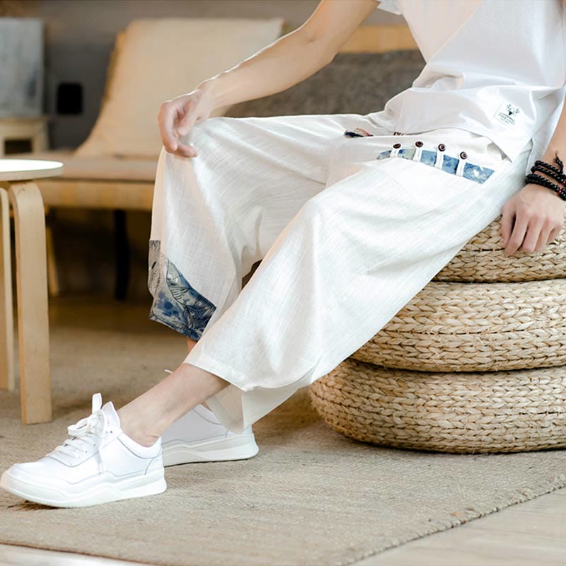 Pantalones cortos de algodón con cordón y bolsillos para hombre con diseño de patchwork y Buddha Stones - image 5
