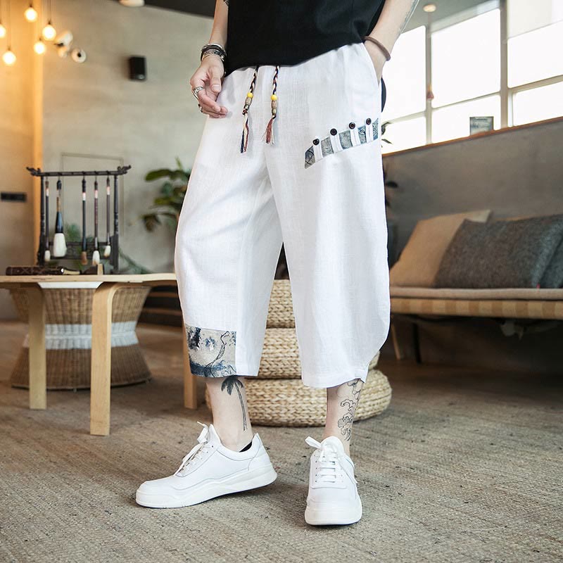 Pantalones cortos de algodón con cordón y bolsillos para hombre con diseño de patchwork y Buddha Stones - image 7