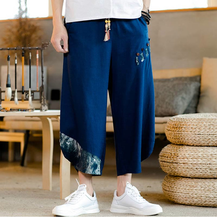 Pantalones cortos de algodón con cordón y bolsillos para hombre con diseño de patchwork y Buddha Stones - Azul acero - US/UK/AU46, EU56 (5XL)  - image 9