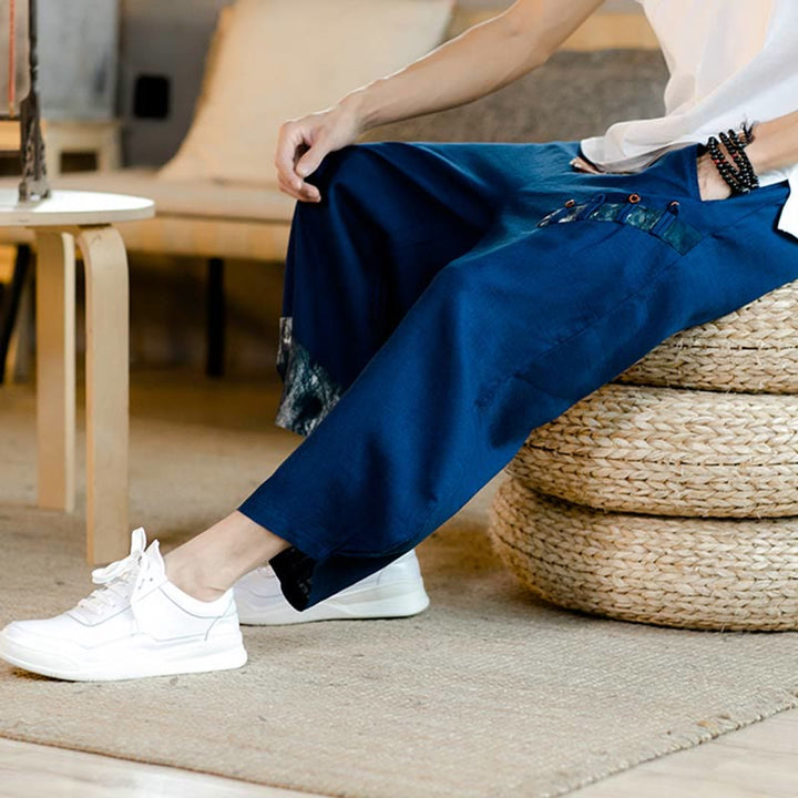 Pantalones cortos de algodón con cordón y bolsillos para hombre con diseño de patchwork y Buddha Stones - image 13