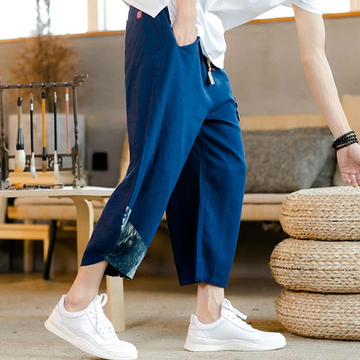 Pantalones cortos de algodón con cordón y bolsillos para hombre con diseño de patchwork y Buddha Stones - image 11