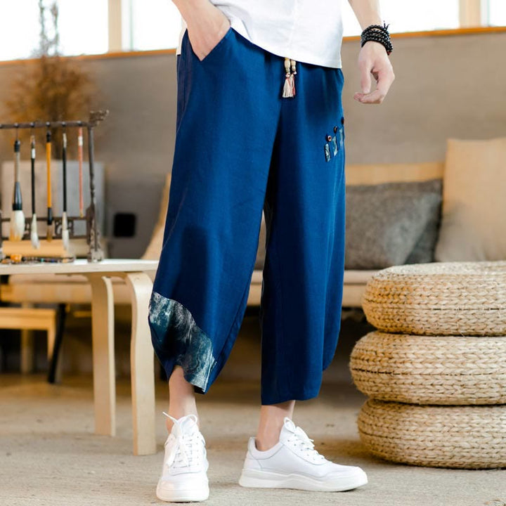 Pantalones cortos de algodón con cordón y bolsillos para hombre con diseño de patchwork y Buddha Stones - image 10