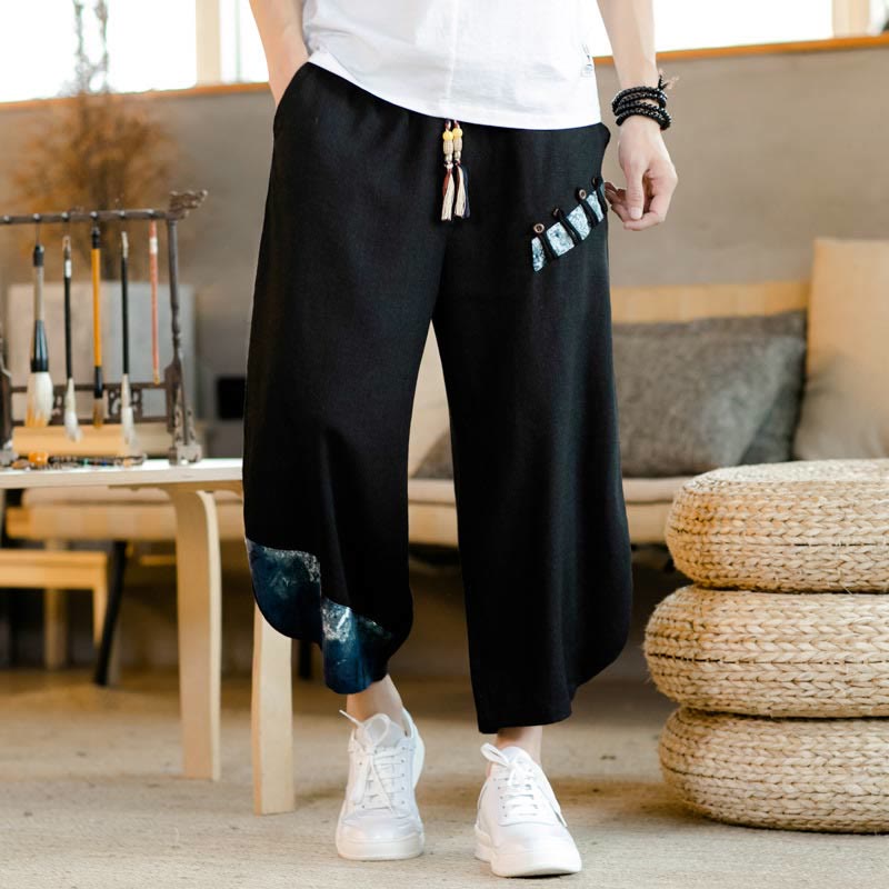 Pantalones cortos de algodón con cordón y bolsillos para hombre con diseño de patchwork y Buddha Stones - Negro - US/UK/AU46, EU56 (5XL)  - image 15
