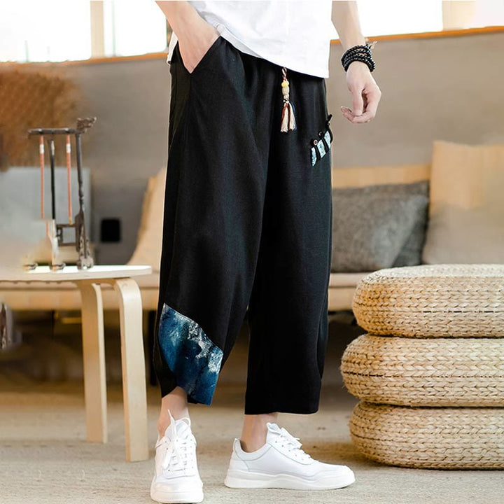 Pantalones cortos de algodón con cordón y bolsillos para hombre con diseño de patchwork y Buddha Stones - image 16