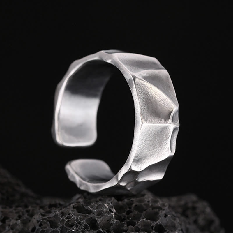Anillo de protección ajustable de plata de ley 999 con Buddha Stones