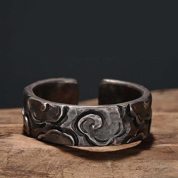 Anillo de protección ajustable con nubes auspiciosas de plata de ley 999 y Buddha Stones