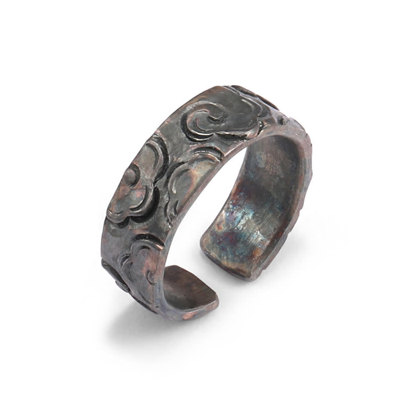 Anillo de protección ajustable con nubes auspiciosas de plata de ley 999 y Buddha Stones