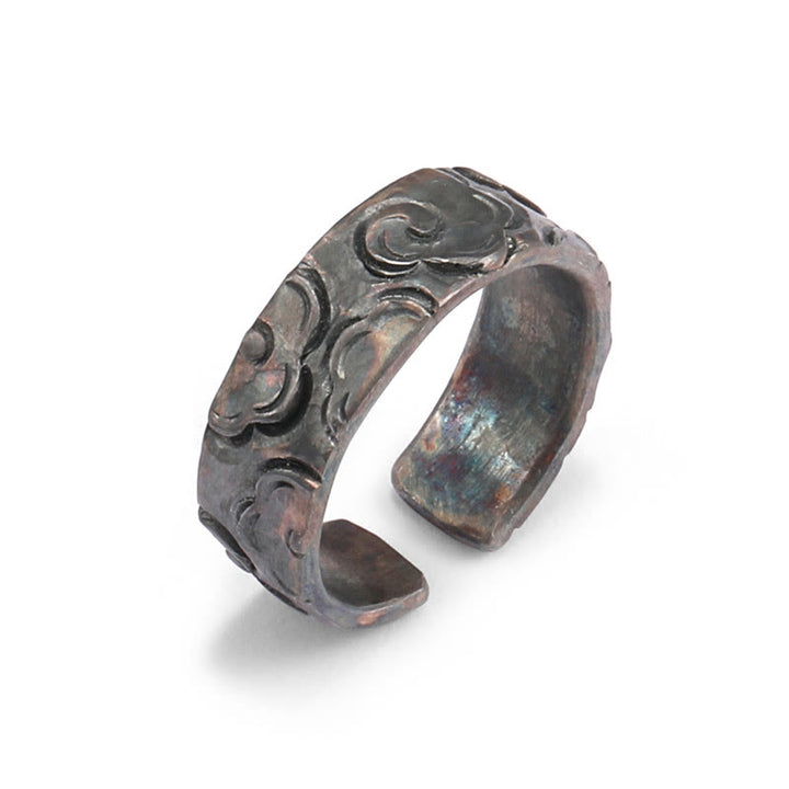 Anillo de protección ajustable con nubes auspiciosas de plata de ley 999 y Buddha Stones