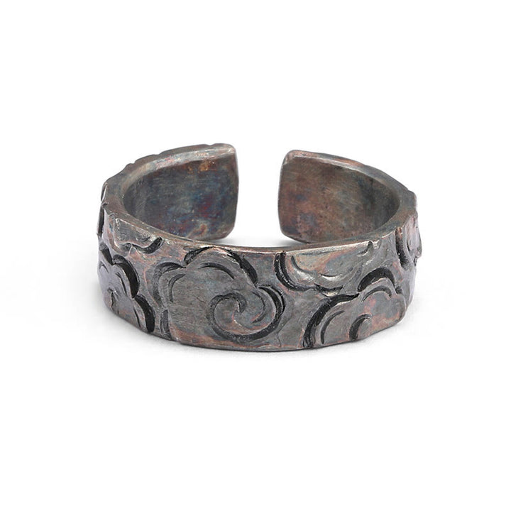 Anillo de protección ajustable con nubes auspiciosas de plata de ley 999 y Buddha Stones