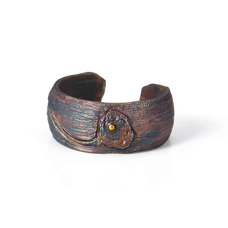 Anillo de protección ajustable de cobre y plata de ley 999 retro con Buddha Stones
