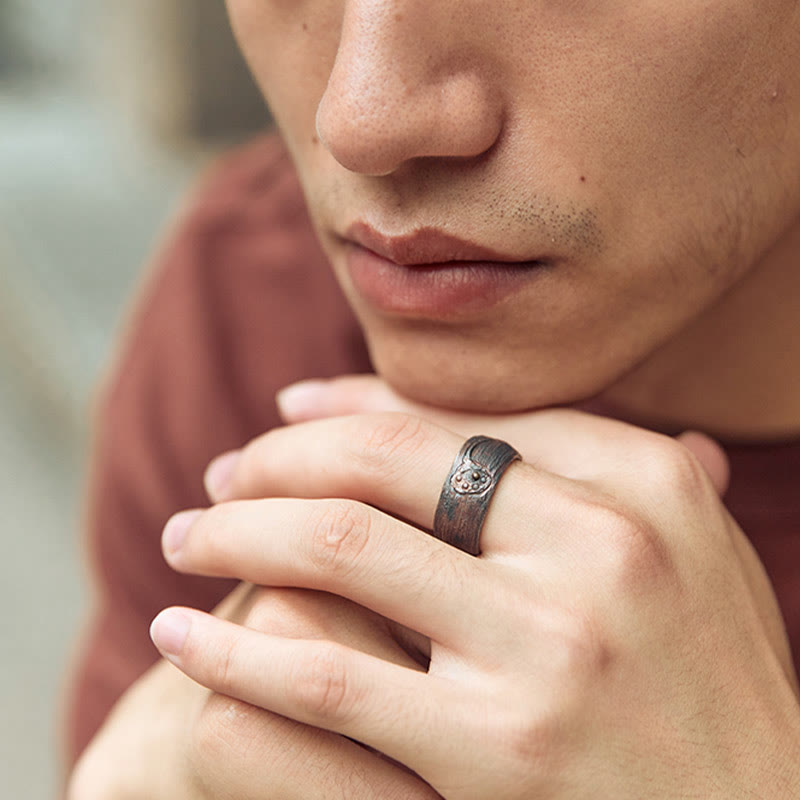 Anillo de protección ajustable de cobre y plata de ley 999 retro con Buddha Stones - image 9
