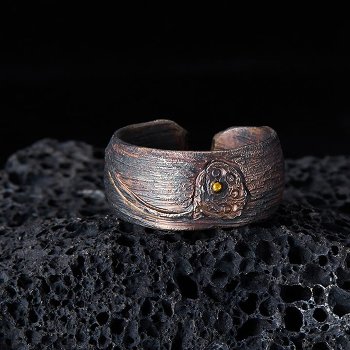 Anillo de protección ajustable de cobre y plata de ley 999 retro con Buddha Stones