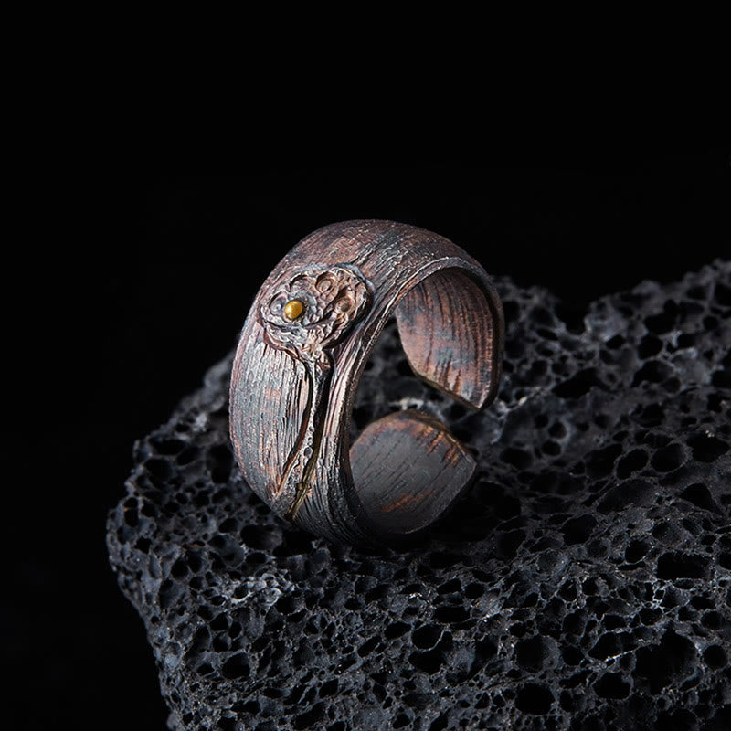 Anillo de protección ajustable de cobre y plata de ley 999 retro con Buddha Stones - Perímetro interior 62,5-65 mm - image 0