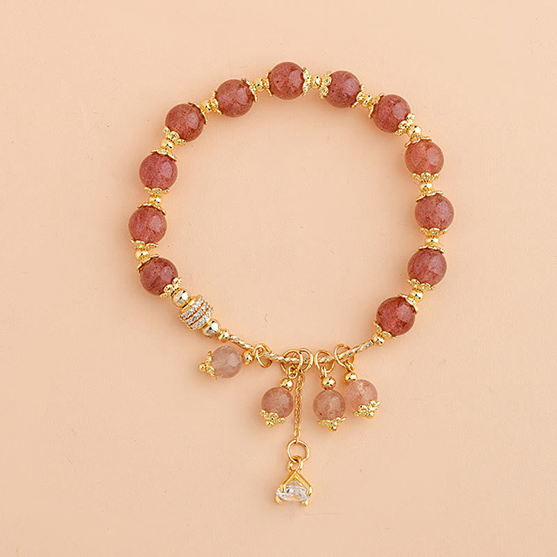 Pulsera positiva de curación con cristales de cuarzo fresa y circonitas naturales de Buddha Stones