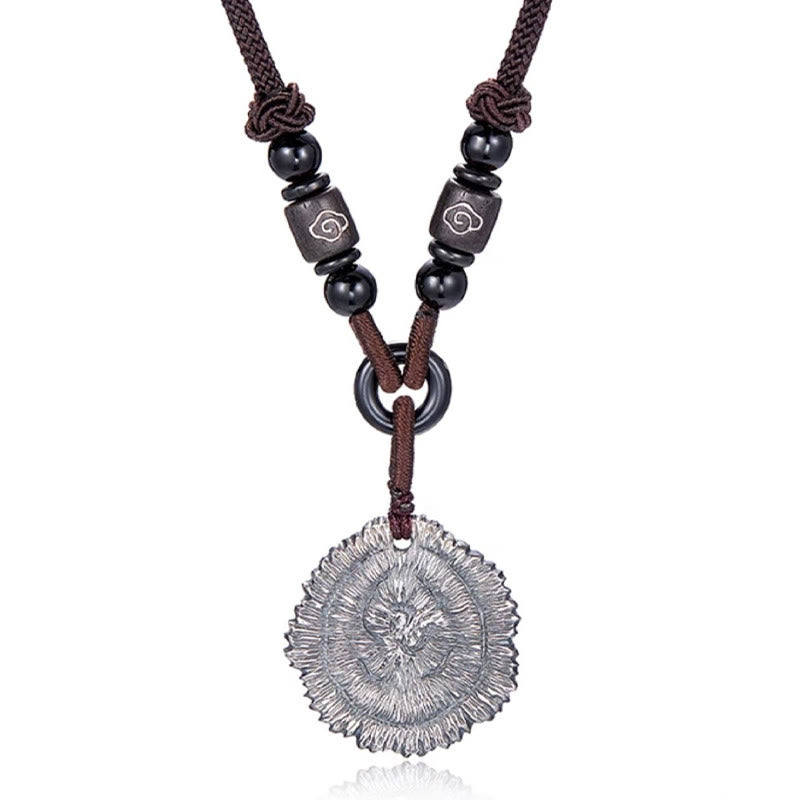 Collar con colgante de cuerda de algodón Sophora Flavescens de plata de ley 999 con Buddha Stones