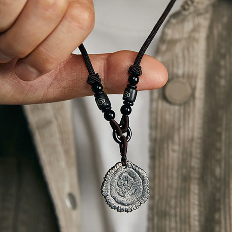 Collar con colgante de cuerda de algodón Sophora Flavescens de plata de ley 999 con Buddha Stones