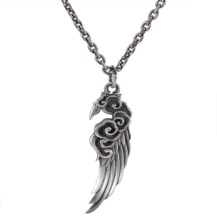Collar con colgante de cuerda de piel de ciervo y algodón con alas de nubes auspiciosas y Buddha Stones en plata de ley 925