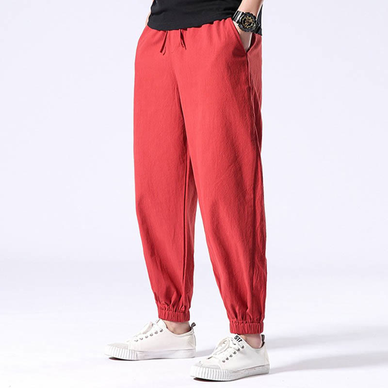 Pantalones harén con cordón y bolsillos para hombre con diseño bordado de grulla blanca y Buddha Stones - image 14