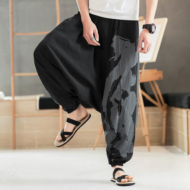 Pantalones harén de algodón con bolsillos para hombre, con caligrafía veraniega y Buddha Stones - image 5