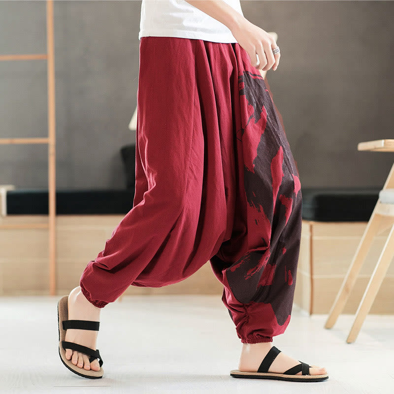 Pantalones harén de algodón con bolsillos para hombre, con caligrafía veraniega y Buddha Stones - image 12