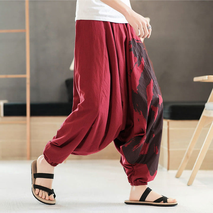 Pantalones harén de algodón con bolsillos para hombre, con caligrafía veraniega y Buddha Stones - image 12
