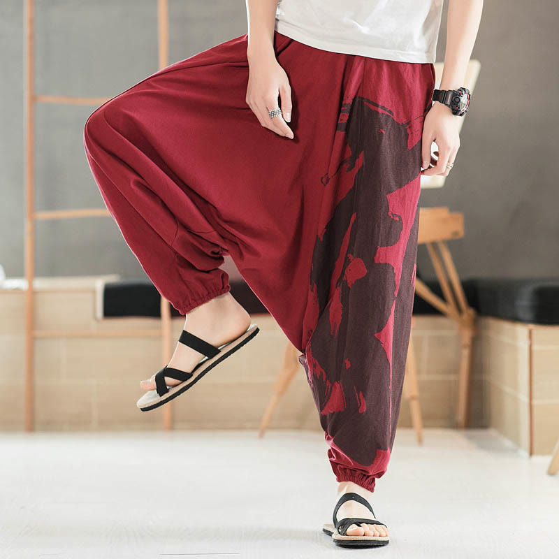 Pantalones harén de algodón con bolsillos para hombre, con caligrafía veraniega y Buddha Stones - Carmesí - US/UK/AU46, EU56 (5XL) - image 13