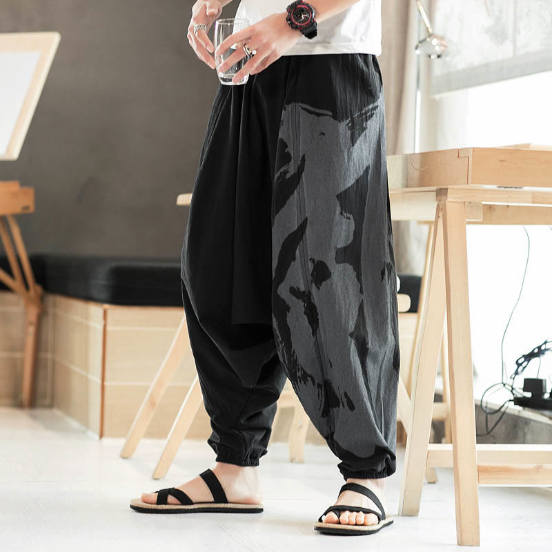 Pantalones harén de algodón con bolsillos para hombre, con caligrafía veraniega y Buddha Stones - image 4