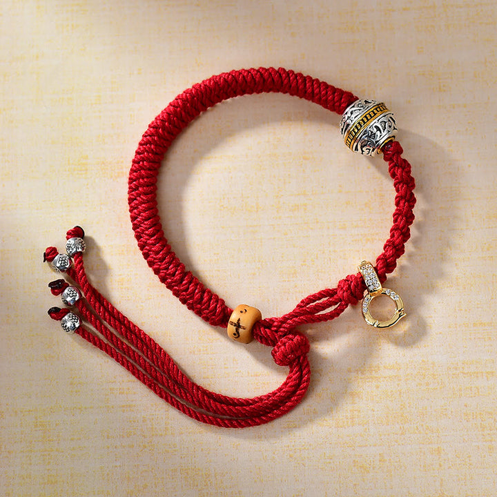 Pulsera de la suerte con hilo trenzado rojo y Thangka tibetano de Buddha Stones, Tara Zakiram, diosa de la riqueza, plata verde