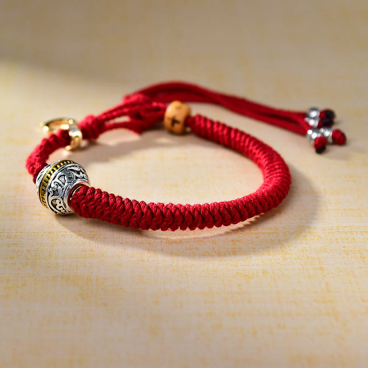 Pulsera de la suerte con hilo trenzado rojo y Thangka tibetano de Buddha Stones, Tara Zakiram, diosa de la riqueza, plata verde