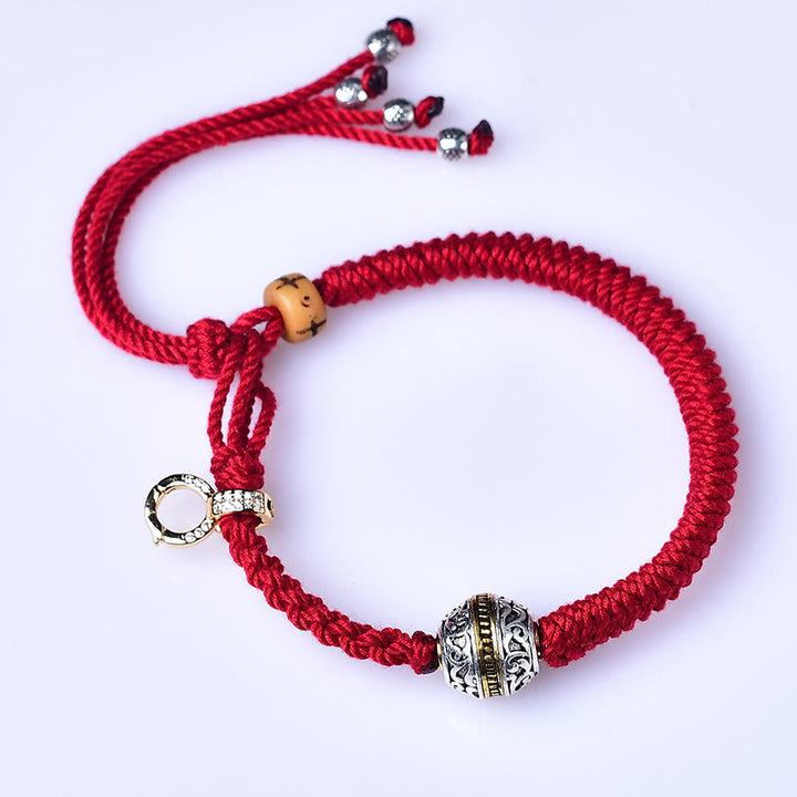 Pulsera de la suerte con hilo trenzado rojo y Thangka tibetano de Buddha Stones, Tara Zakiram, diosa de la riqueza, plata verde