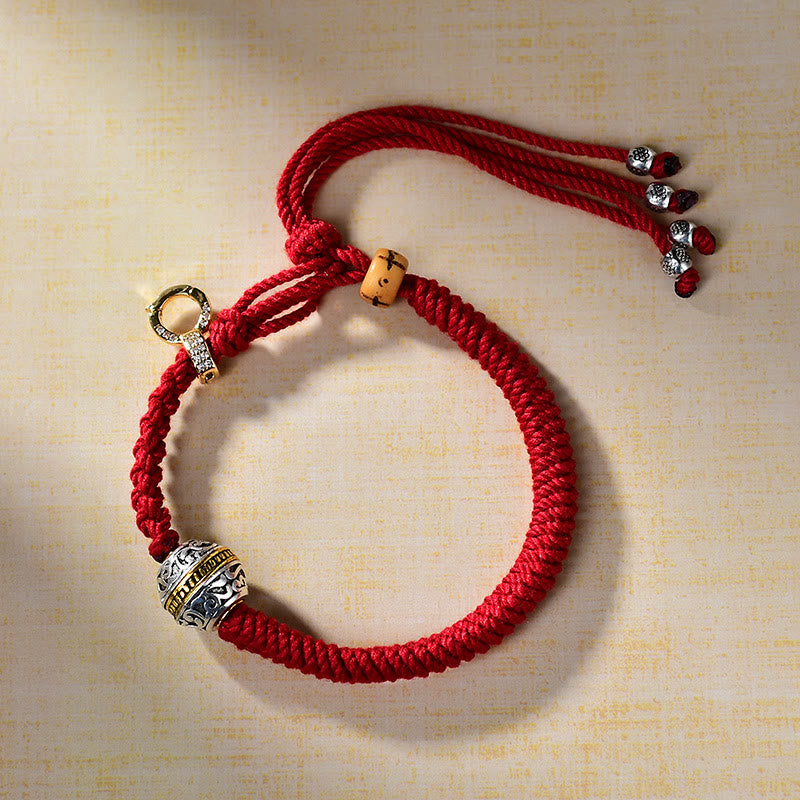 Pulsera de la suerte con hilo trenzado rojo y Thangka tibetano de Buddha Stones, Tara Zakiram, diosa de la riqueza, plata verde