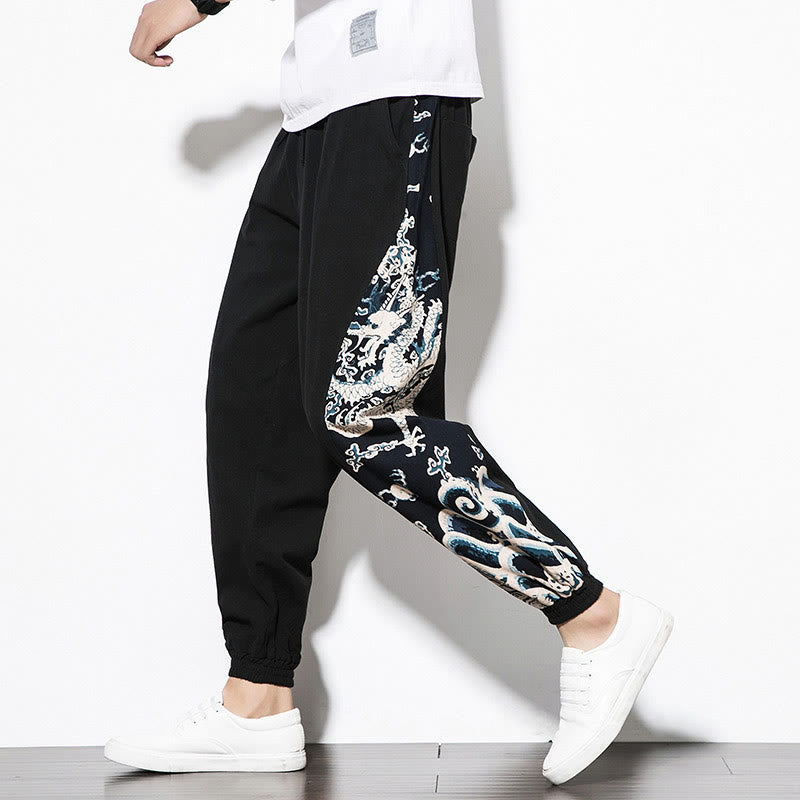 Pantalones de algodón con bolsillos para hombre con ondas de dragón de verano y Buddha Stones - Negro - US/UK/AU46, EU56 (5XL)  - image 9