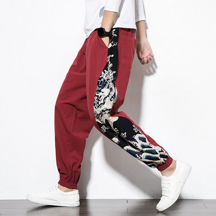 Pantalones de algodón con bolsillos para hombre con ondas de dragón de verano y Buddha Stones - Rojo - US/UK/AU46, EU56 (5XL)  - image 20