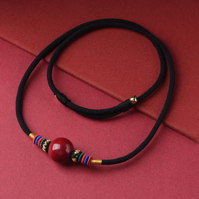 Collar con Buddha Stones con cuentas de cinabrio y suerte que alejan a los malos espíritus