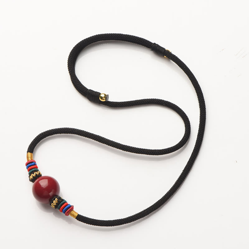 Collar con Buddha Stones con cuentas de cinabrio y suerte que alejan a los malos espíritus
