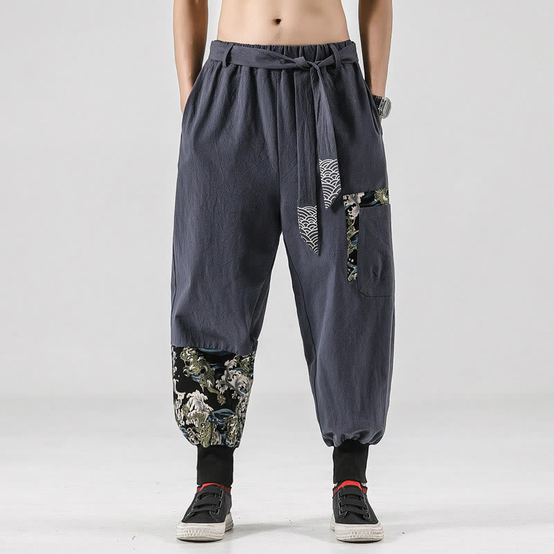 Pantalones harem para hombre con cordones y bolsillos, estampado de Buddha Stones y olas del océano. - Gris claro - US/UK/AU46, EU56 (5XL)  - image 21