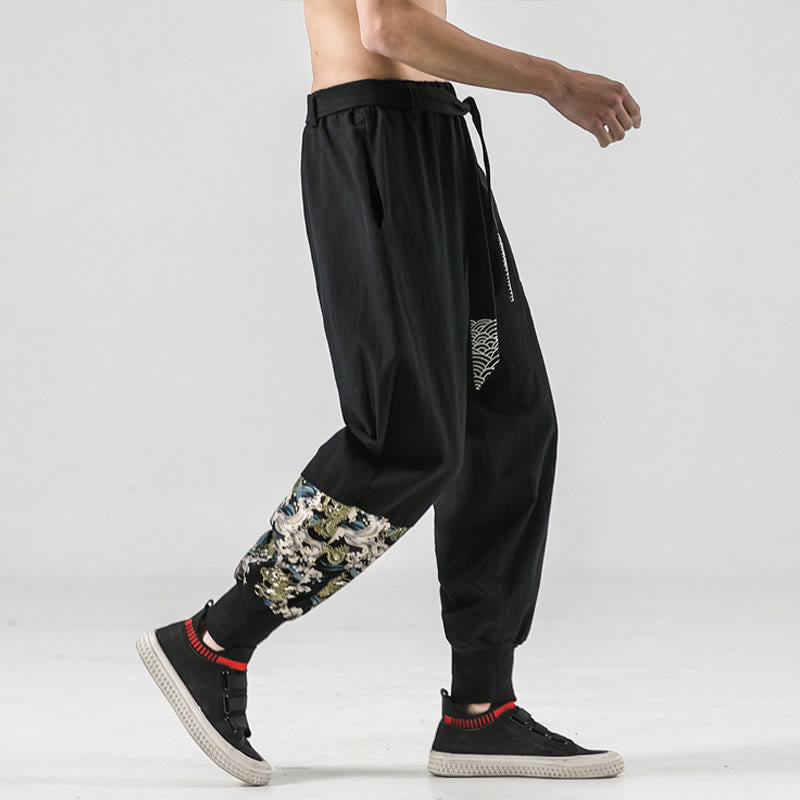 Pantalones harem para hombre con cordones y bolsillos, estampado de Buddha Stones y olas del océano. - image 5