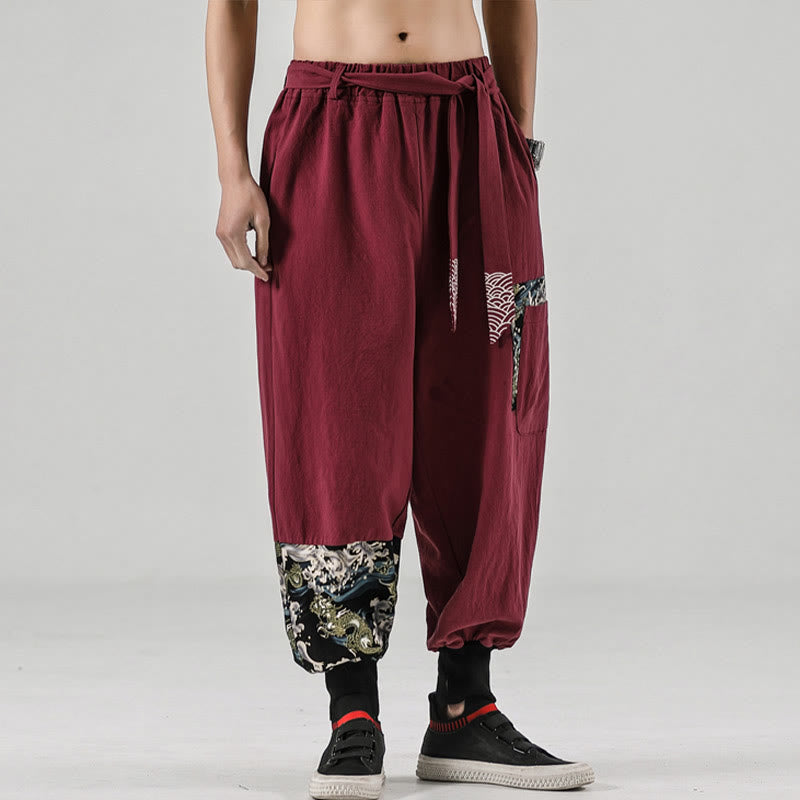 Pantalones harem para hombre con cordones y bolsillos, estampado de Buddha Stones y olas del océano. - image 14